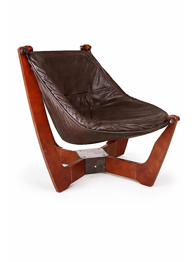Xpert Modern Wooden Lounge Chair with Leather Sling Seat – Brown | 78 × 78 cm - Image 3